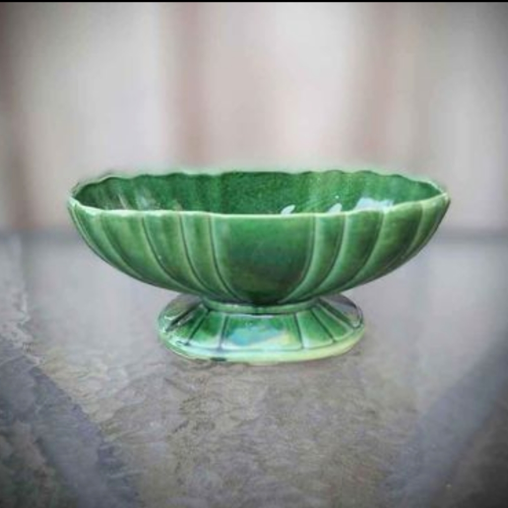 Glazed Ceramic Planter Jardiniere or Fruit Bowl with Pedestal